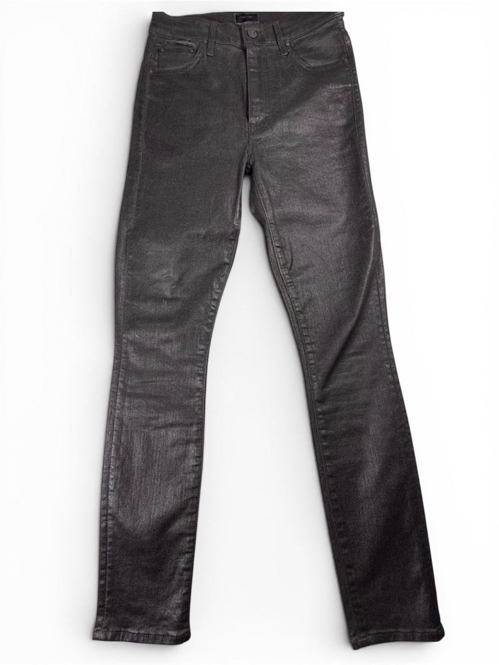 Mother Looker Ankle Fray‎ Coated Skinny Jeans Black Size 26